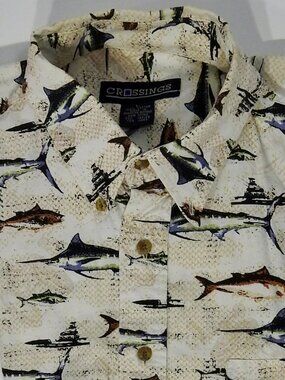 Crossings Short Sleeve Mens L Fish 100% Cotton